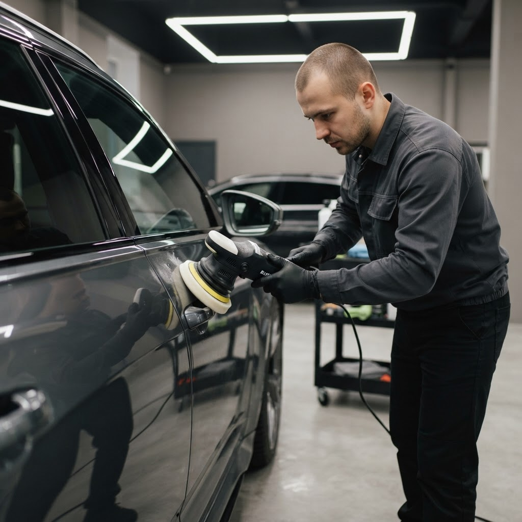 Процесс профессиональной полировки кузова автомобиля в DriveSet