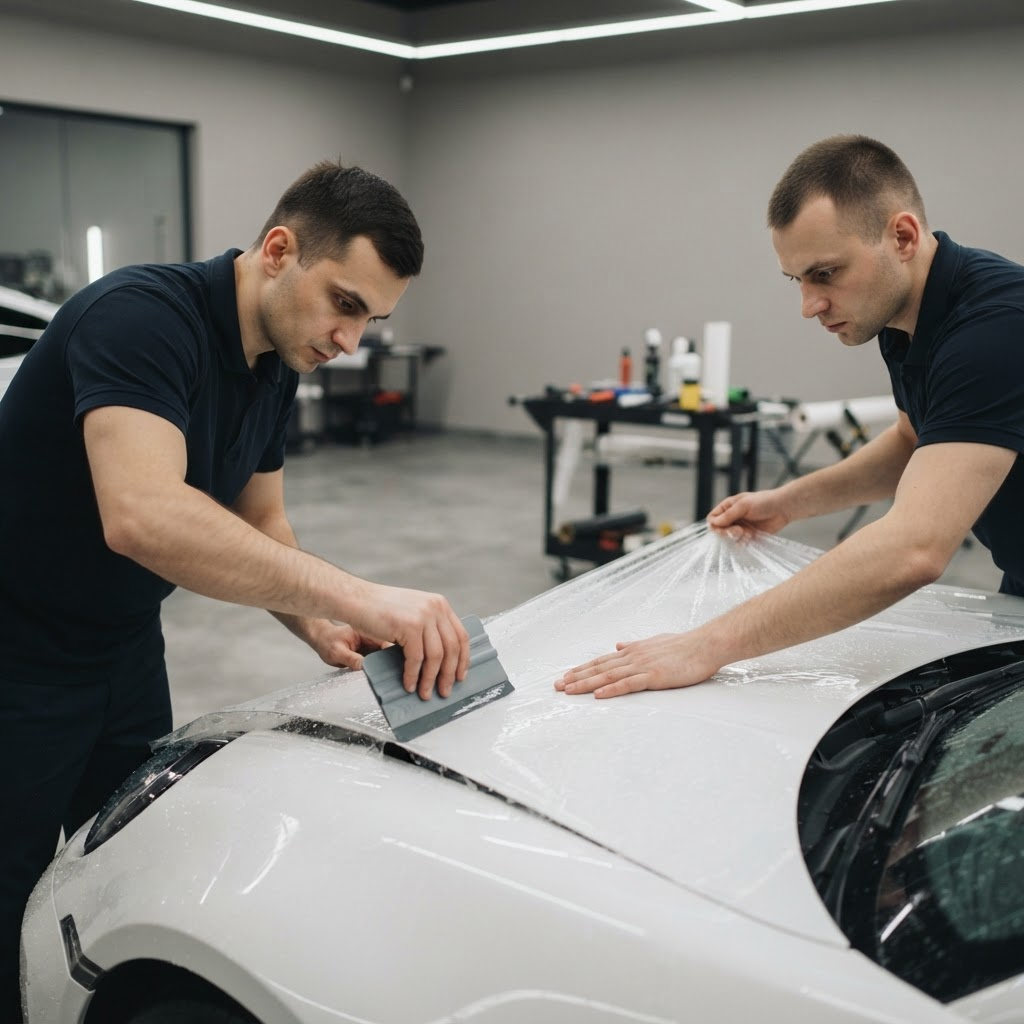 Процесс оклейки кузова автомобиля защитной PPF-плёнкой в DriveSet